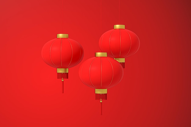 Rote chinesische traditionelle Laternen Hintergrund 3D-Rendering