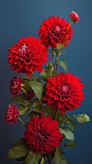 Rote Dahlia-Blumen kopieren Raumhintergrund KI generiert