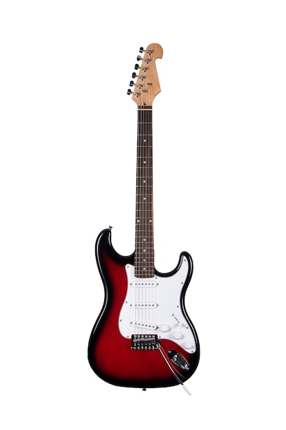 Rote E-Gitarre isoliert auf weißem Hintergrund