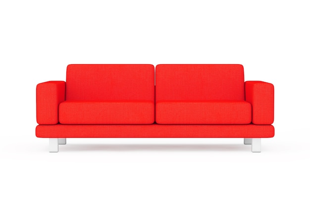 Rote einfache moderne Sofa-Möbel auf einem weißen und gelben Hintergrund. 3D-Rendering