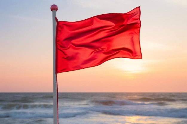 rote Flagge auf dem wunderschönen Golfplatz am Meer bei Sonnenuntergang