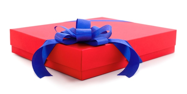 Rote Geschenkbox mit blauem Band