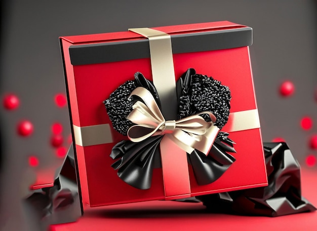 Rote Geschenkbox mit schwarzem Band in Black-Friday-Rot