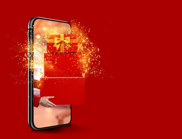 rote Geschenkbox vom Handy senden