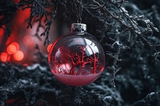 Rote Glaskugel auf dem Weihnachtsbaum