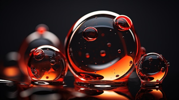 Rote Glaskugeln, Ölspritzer, dunkler Hintergrund
