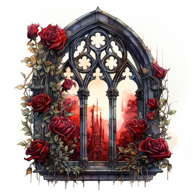 Rote Gothic-Rosen Fenster Grafik Emo Gothic-Design