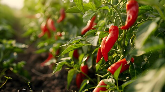 rote heiße Chilischoten auf dem Bauernhof