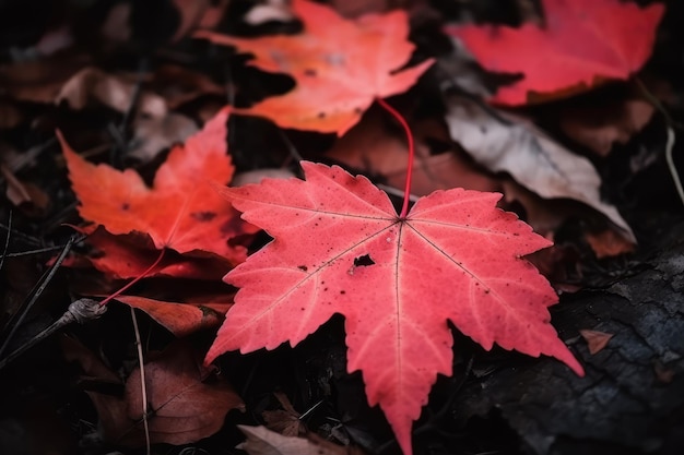 Rote Herbstahornblätter, die auf dem Waldboden liegen