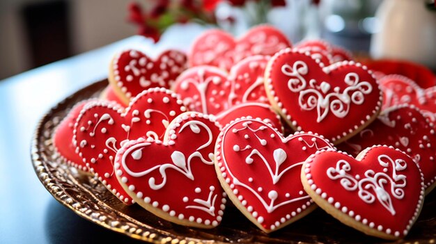 Foto rote herz-kekse für den valentinstag selektive fokussierung