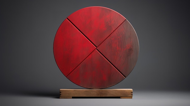 rote hölzerne Kreisplatte auf einem grauen Hintergrund Holzstand Werbe-Layout-Konzept