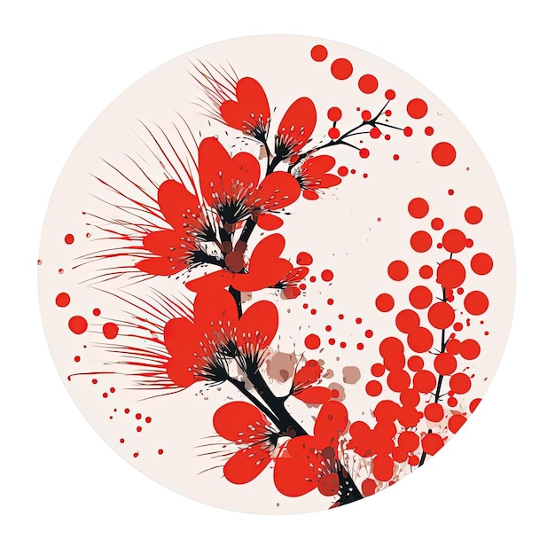 Foto rote indische pinselstriche kreise mit punkten im stil der chinesischen pinselarbeit
