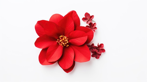 Rote isolierte Blume auf weißem Hintergrund Top-View flache Schicht