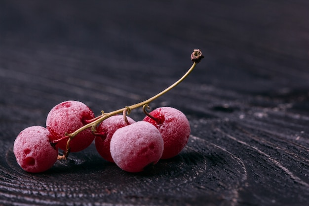 Rote Johannisbeerbeeren in einem Nahaufnahmefrost