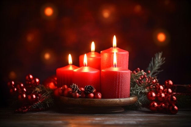 Rote Kerzen auf weihnachtlichem Hintergrund