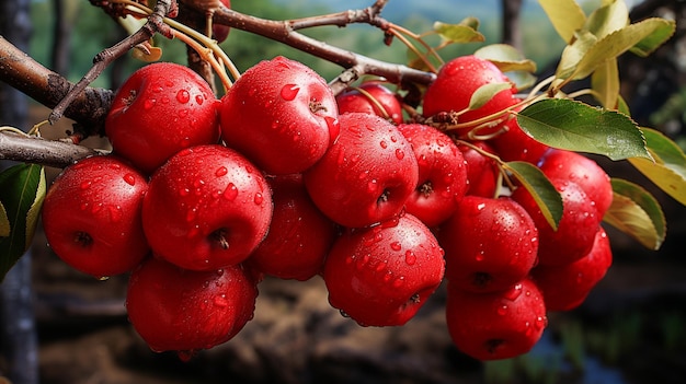 Rote köstliche Äpfel, die am Baum hängen, fotorealistische KI generiert