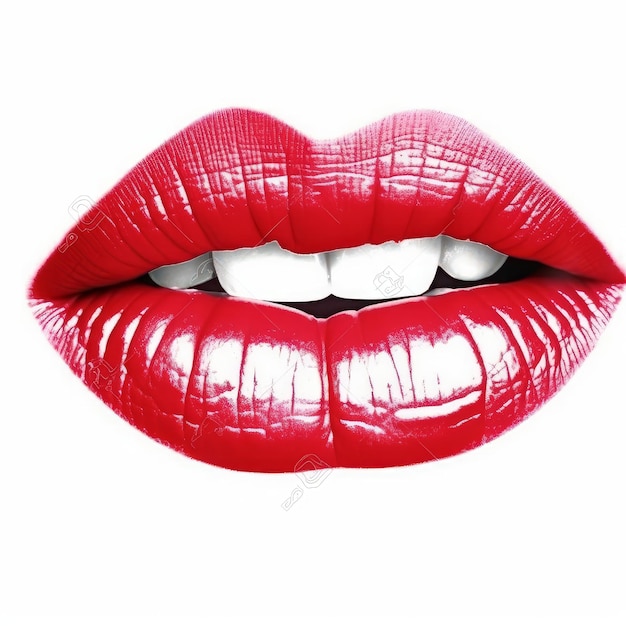 Rote Lippen auf weißem Hintergrund Generative KI