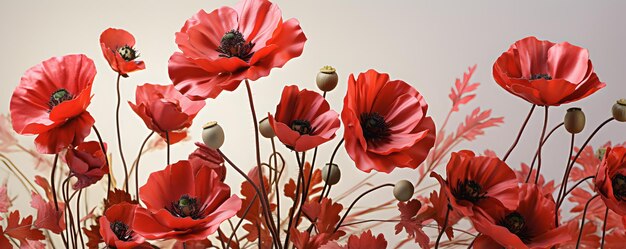 Foto rote mohnblumen auf dem feld auf weißem hintergrund im stil von silber und grün