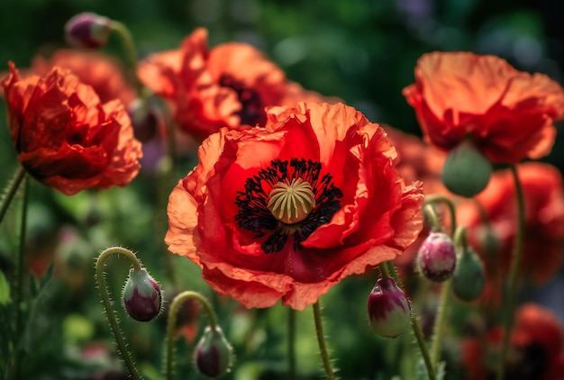 Rote Mohnblumen im Garten