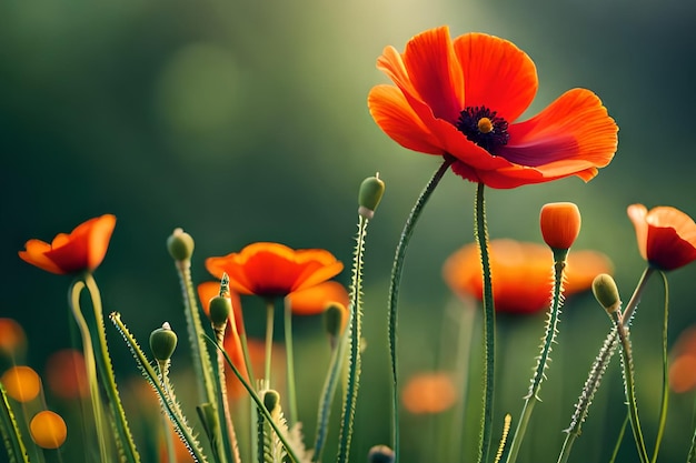 Rote Mohnblumen in einem Feld mit grünem Hintergrund