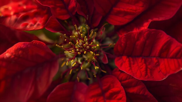 Rote Poinsettia-Blumen Euphorbia Pulcherrima oder Nochebuena Weihnachtsstern Blumenklammer Generative KI