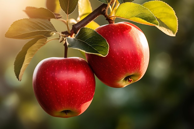 Rote reife Äpfel hängen an einem Ast