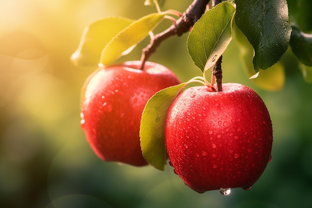Foto rote reife äpfel hängen an einem zweig