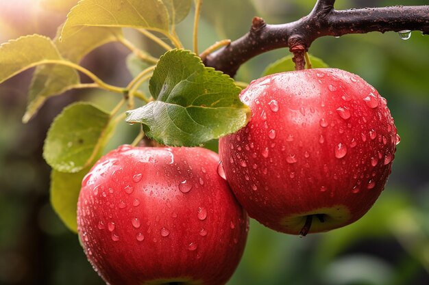 Rote reife Äpfel, die an einem Zweig hängen