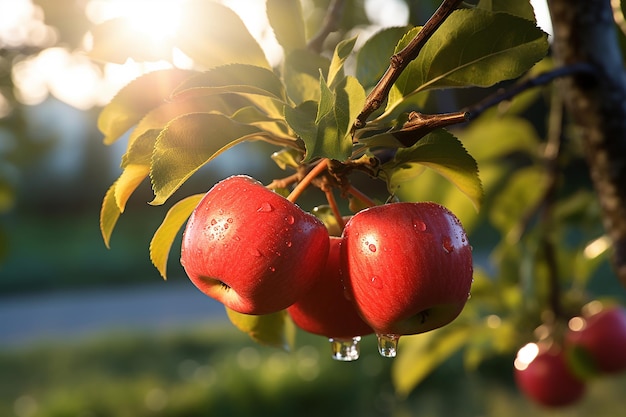 Rote reife Äpfel hängen an einem Zweig