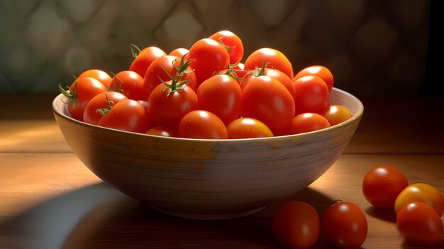 Rote reife Tomaten liegen in einer Schüssel Generative KI