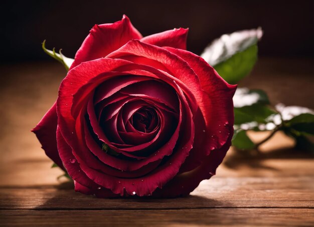 Rote Rose auf einem hölzernen Hintergrund Valentinstagsgeschenk