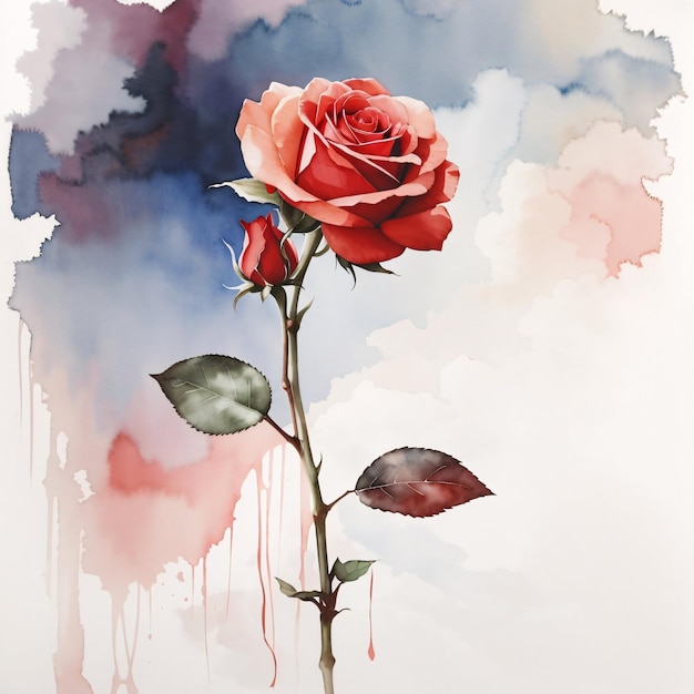 Rote Rose Blume Hintergrund Aquarell botanische Illustration Frühlingssaison