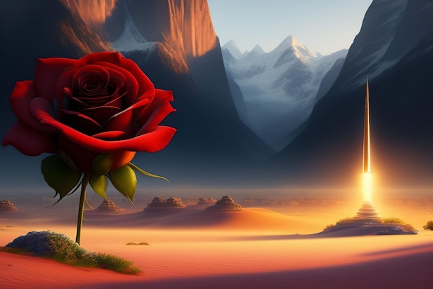 rote Rose mit Berg