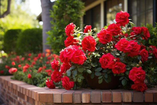 Rote Rosen auf einer Mauer