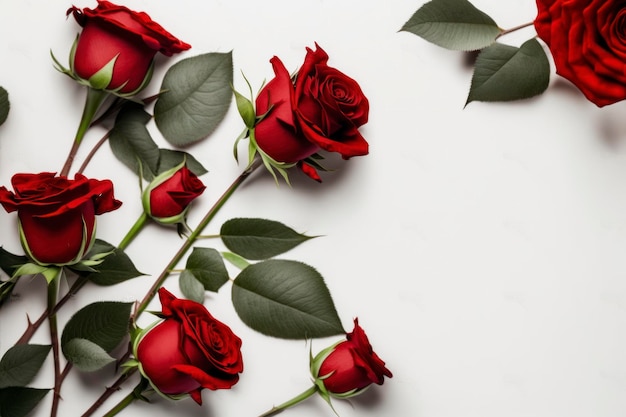 Rote Rosen auf weißem Hintergrund Stockfoto im Stil des minimalistischen Compositio