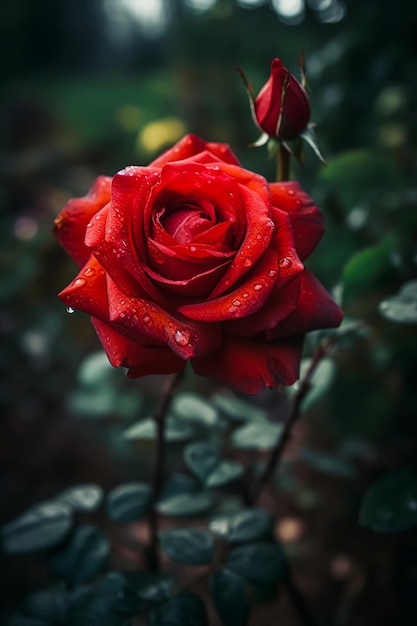 Rote Rosen im Regen