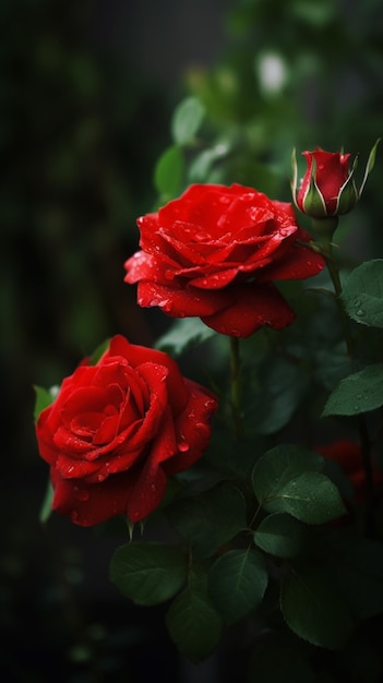 Rote Rosen im Regen