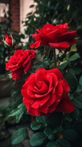 Rote Rosen im Regen