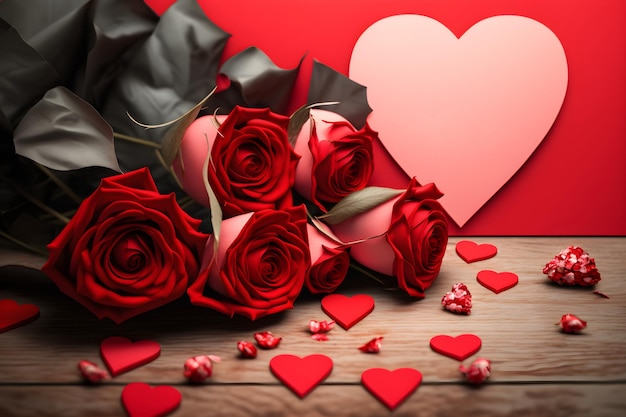 Rote Rosen mit Herz-Mockup-Vorlage, Valentinstag-Hintergrund