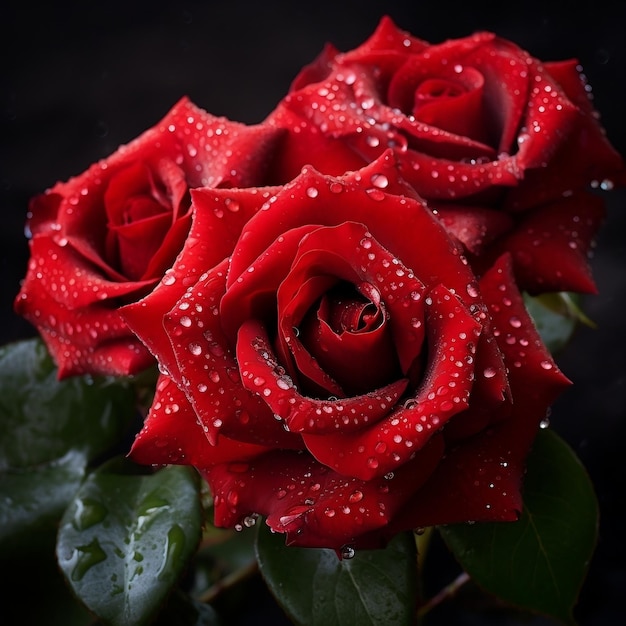 Rote Rosen mit Wassertropfen auf den Blütenblättern