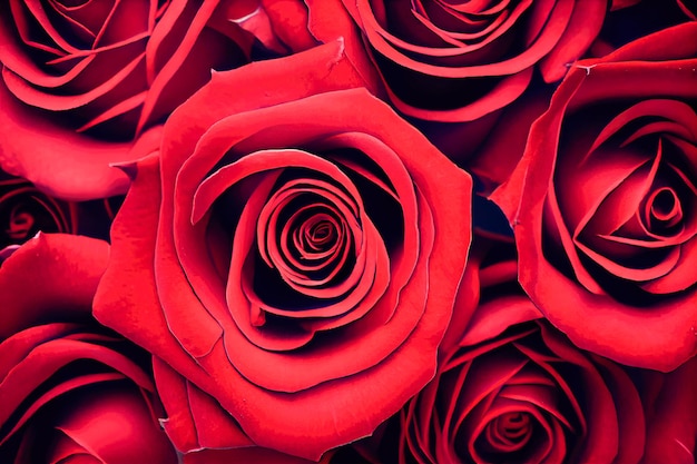 Rote Rosen Nahaufnahme Hintergrund Valentinstag und Liebeskonzept Generative AI