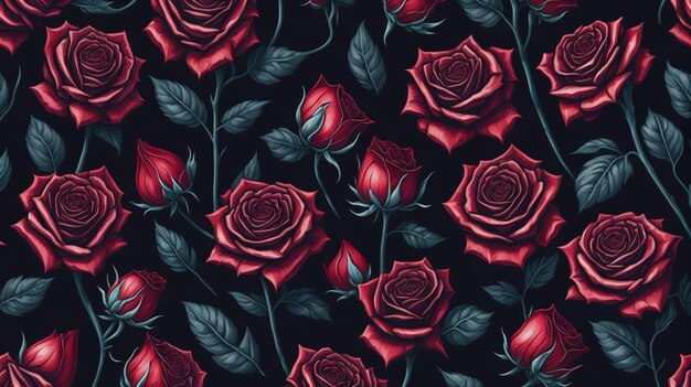 Rote Rosenblüten, Aquarell, nahtloses Muster