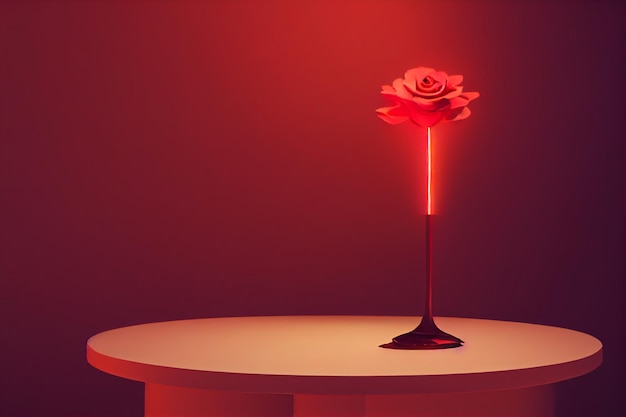 Foto rote rosenlichtlampe auf einem tisch