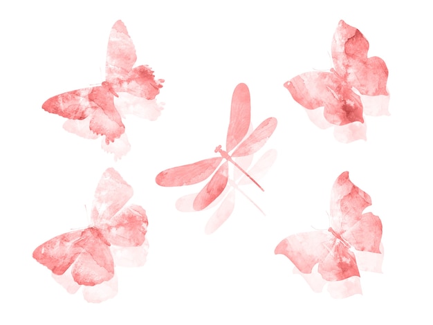 Rote Schmetterlinge isoliert auf weißem Hintergrund. tropische Motten. Insekten für das Design. Aquarellfarben