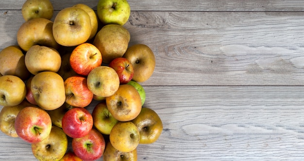 Rote und gelbe organische Äpfel auf Holztisch