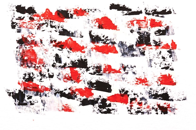 Rote und schwarze abstrakte Hintergrundkunstcollage chaotische Pinselstriche und Farbflecken auf weißem Papier