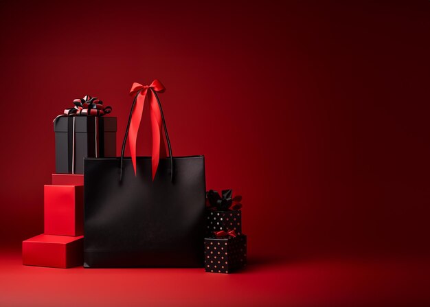 rote und schwarze Einkaufstasche und Geschenkartikel