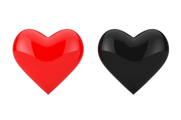 Rote und schwarze Herzen auf weißem Hintergrund. 3D-Rendering