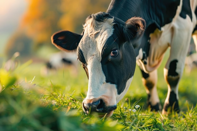 Rote und schwarze Holsteinkühe weiden an einem kalten Herbstmorgen auf einer Wiese in der Schweiz