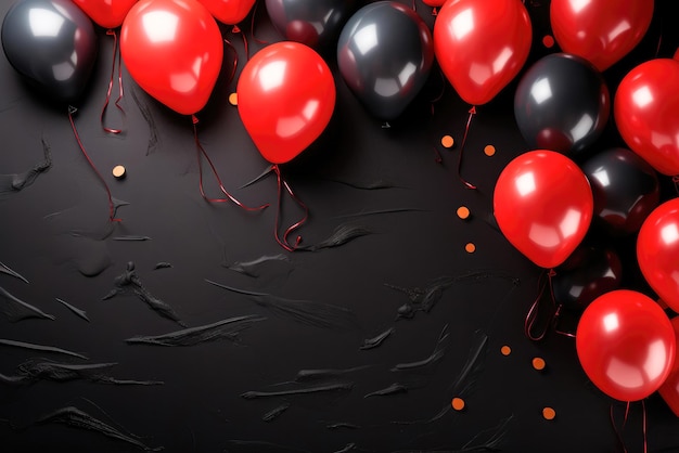 Rote und schwarze Luftballons auf einem Hintergrund mit Kopierraum Das Konzept eines Feiertags oder Black Friday